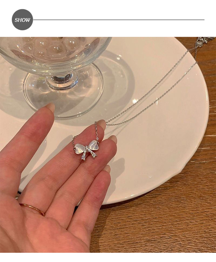 MISS KOREA 韓國設計細緻貓眼石美鑽蝴蝶結造型項鍊( MISS KOREA 韓國設計細緻貓眼石美鑽蝴蝶結造型項鍊(