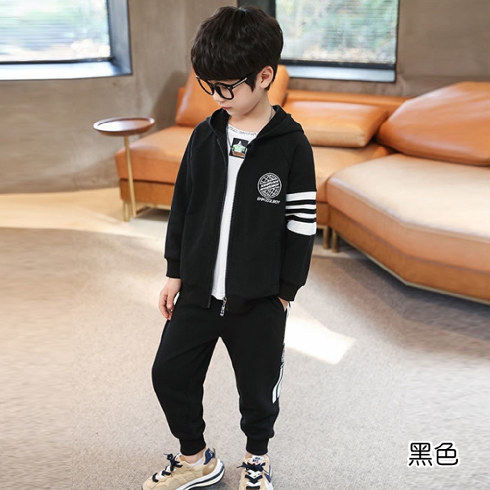 橘魔法 街頭圓印條紋插肩套裝(大童 長袖 長褲 褲子 連帽外 橘魔法 街頭圓印條紋插肩套裝(大童 長袖 長褲 褲子 連帽外