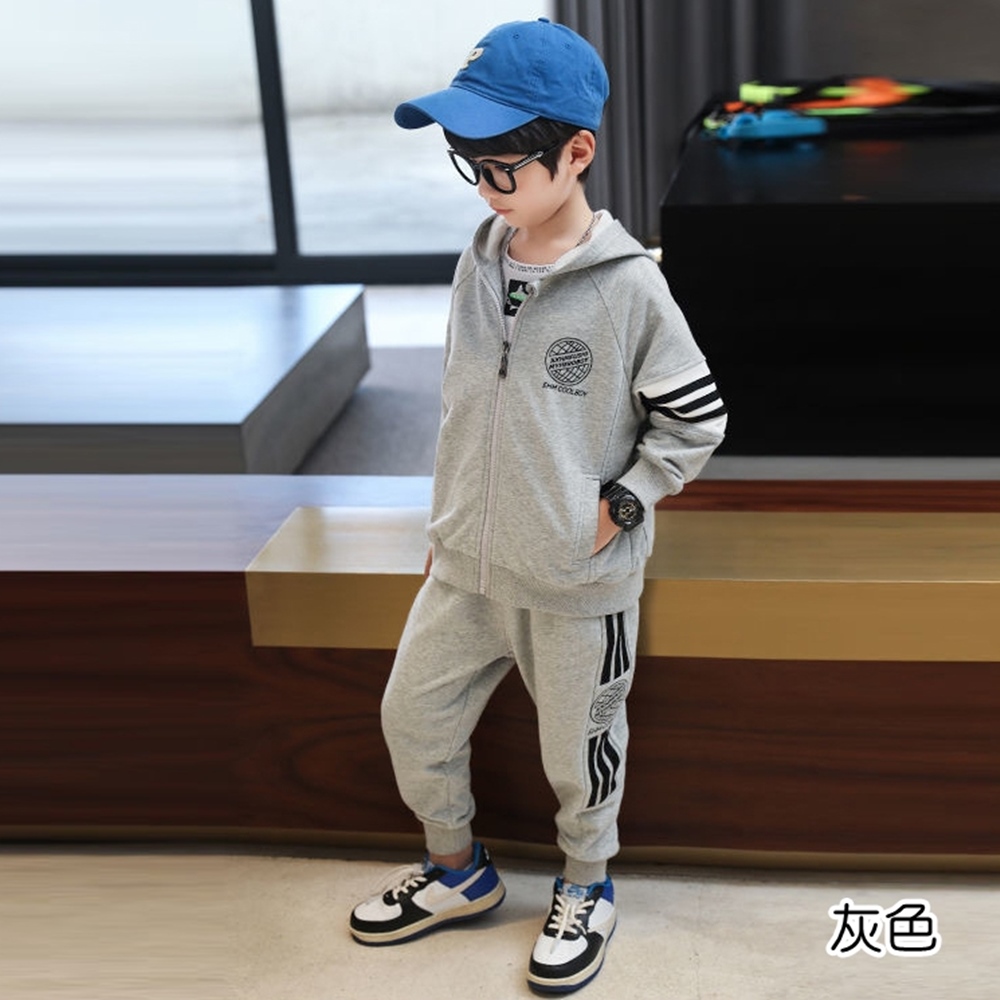 橘魔法 街頭圓印條紋插肩套裝(大童 長袖 長褲 褲子 連帽外 橘魔法 街頭圓印條紋插肩套裝(大童 長袖 長褲 褲子 連帽外