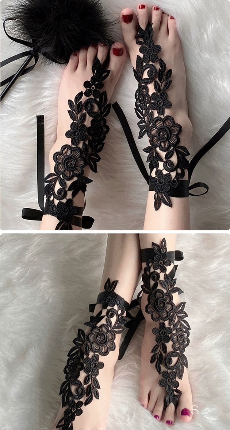 BoBo 女人香 日系蕾絲裸足涼鞋婚禮刺繡帶趾環美腳襪/足控 BoBo 女人香 日系蕾絲裸足涼鞋婚禮刺繡帶趾環美腳襪/足控