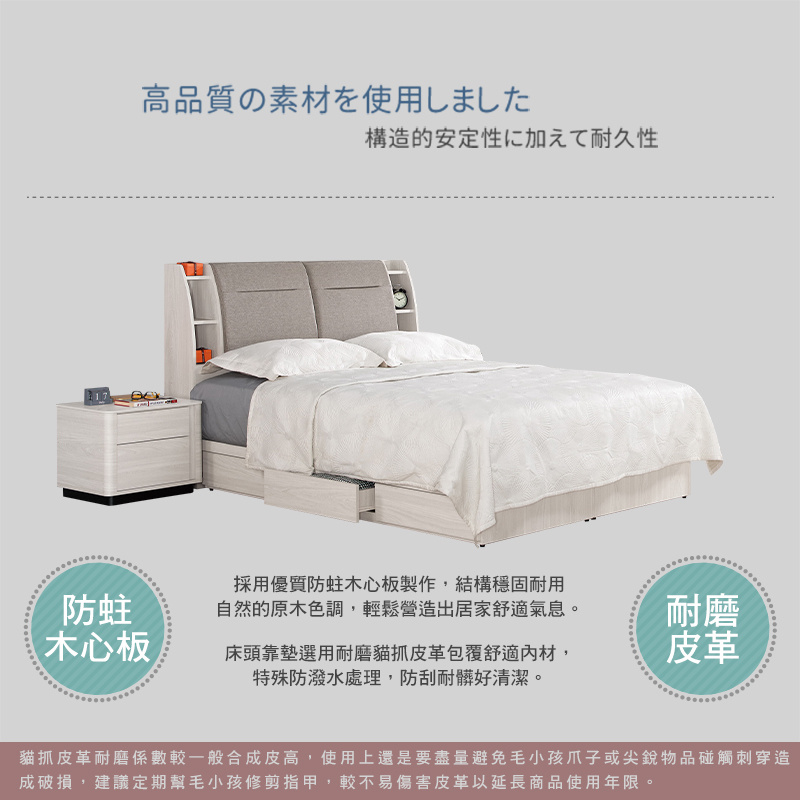 BODEN 奧菲5尺雙人收納抽屜床組(附插座床頭箱+單邊三抽 BODEN 奧菲5尺雙人收納抽屜床組(附插座床頭箱+單邊三抽