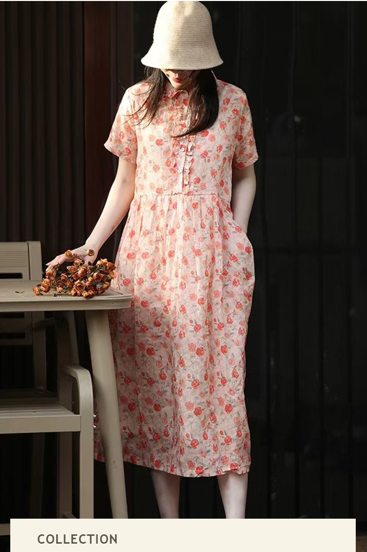 初色 法式鄉村風滿版碎花襯衫領短袖中長裙連衣裙連身洋裝長洋裝 初色 法式鄉村風滿版碎花襯衫領短袖中長裙連衣裙連身洋裝長洋裝