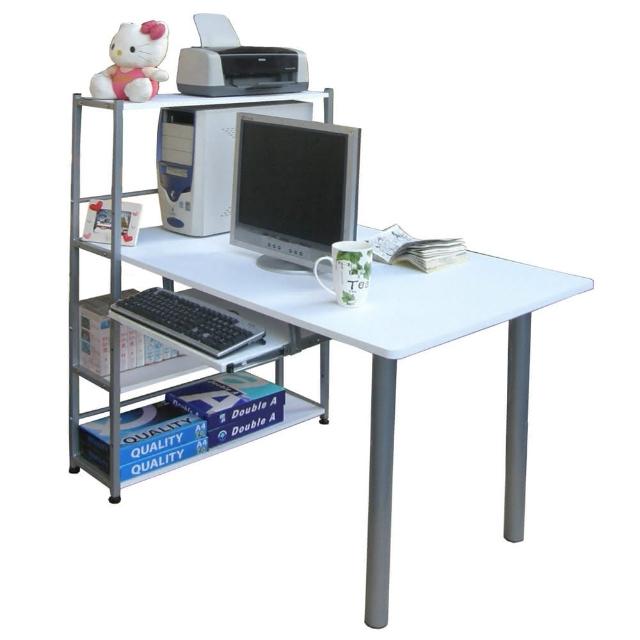 【美佳居】80X120公分寬-4層置物架型-電腦桌(含鍵盤抽)(三色可選)