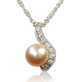 【小樂珠寶】絕美天然珍珠墜子-粉橘色珠閃電款