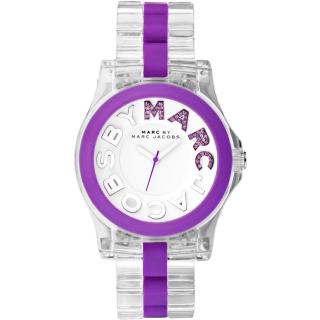 【Marc Jacobs】MBMJ 繽紛晶鑽時尚玻麗腕錶-透明-紫(MBM4550)