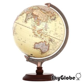 【SkyGlobe】12吋古典仿古木質地球儀(中英文對照附燈)