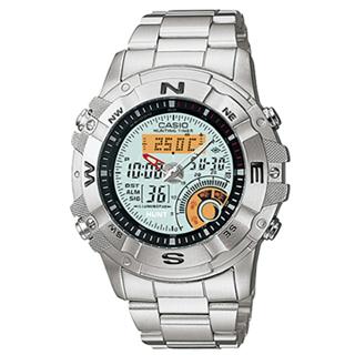 【CASIO】OUTGEAR 大地之子多功能雙顯魚獵腕錶(銀橘 AMW-704D-7AVDF)