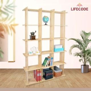 【LIFECODE】極簡風黃松木正十五格架-實木置物架-書架-花架