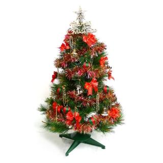 【聖誕裝飾品特賣】台灣製豪華3尺(90cm特級松針葉聖誕樹-紅金色系配件+100燈LED燈一串)