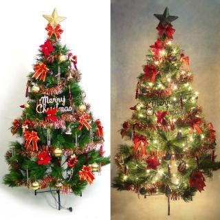 【聖誕裝飾特賣】台灣製7尺-7呎(210cm特級松針葉聖誕樹+紅金色系配件組+100燈樹燈3串)