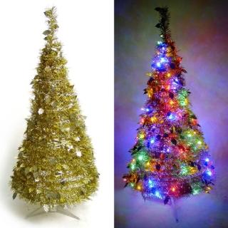 【聖誕裝飾特賣】4尺-4呎(120cm) 創意彈簧摺顫t誕樹 (金色系)+LED100燈串(9光色可選)
