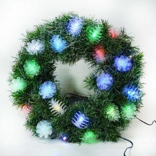 【聖誕裝飾特賣】20 吋LED松果燈光纖聖誕花圈