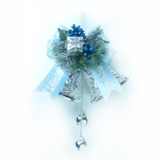 【聖誕裝飾特賣】4吋雙花鐘吊飾(藍銀色)