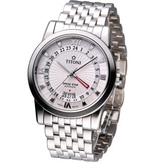 【TITONI】Spacestar 天星系列 GMT機械腕錶(94738S-377 銀白)