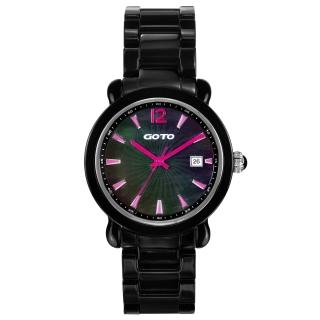  【GOTO】躍動元素時尚陶瓷腕錶(黑粉紅 GC0167M-33-VF1)