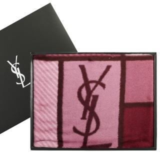 【YSL】經典拼色LOGO雪綿保暖蓋毯禮盒(紫紅色)