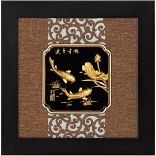 【開運陶源】金箔畫 純金 小 -古典中國風系列-鯉魚(連年有餘...24x24cm)