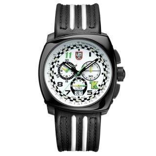 【瑞士LUMINOX雷明時】LUMINOX×Tony Kanaan 雷明時印第賽車限量計時牛皮陶瓷錶(白x黑-44mm)