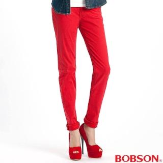 【BOBSON】女款多彩色彈性小直筒褲(紅13)