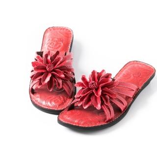  【ALAIN DELON】休閒舒適-全真皮精緻花飾拖鞋W8357(2色  黃色  紅色)