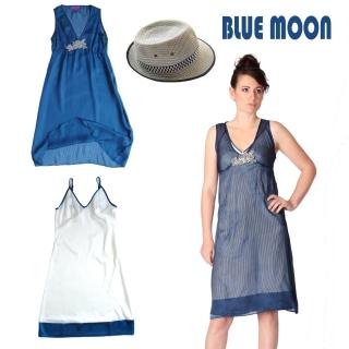 【朵壹服飾】絲質法國繡花洋裝兩件式(深藍色)