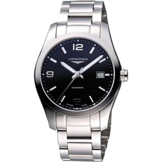 【LONGINES】征服者系列 經典時尚機械腕錶-黑-銀-39mm(L27854566)