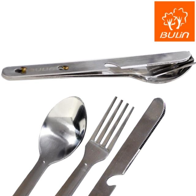 【步林BULIN】四合一不銹鋼餐具 隨身刀叉湯匙組合/環保餐具組
