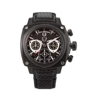 【Tonino Lamborghini】林寶堅尼  自動碳纖維黑圈黃指針碳纖帶腕錶