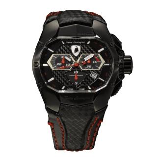 【Tonino Lamborghini】林寶堅尼  橫橢圓黑面IP電鍍石英皮帶腕錶