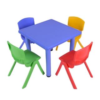 【哇沙米居家】韓式撞色多彩兒童遊戲桌椅(一桌四椅-附學習圖案版)