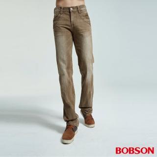 【BOBSON】男款洗刷紋半舊直筒褲(棕75)
