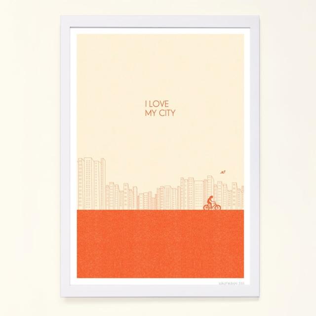 【摩達客】西班牙知名插畫家Judy Kaufmann海報掛畫裝飾畫-我愛我的城市-橘紅色(附簽名 含木框)