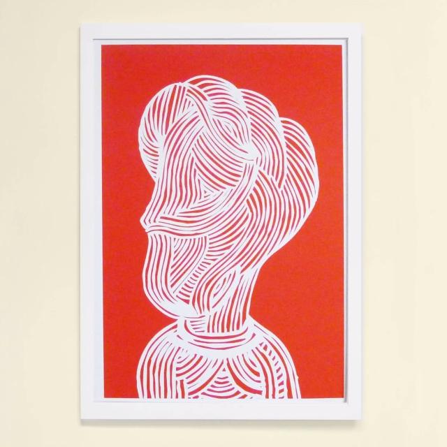 【摩達客】西班牙知名插畫家Judy Kaufmann藝術創作海報掛畫裝飾畫-紅臉(附簽名 含木框)