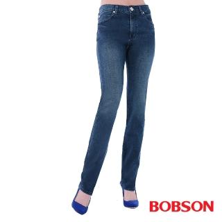 【BOBSON】女款高腰膠原蛋白直筒褲(藍8082-53)