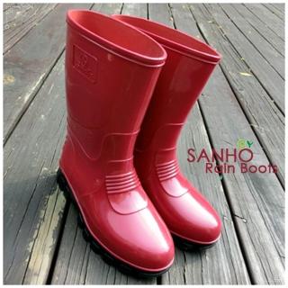 【Sanho】典雅式長雨靴(蘋果紅)