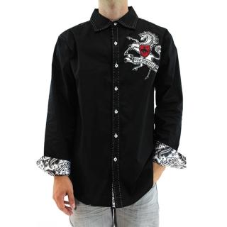 【摩達客】美國進口潮時尚設計 Victorious  駿馬圖騰刺繡黑色長袖襯衫