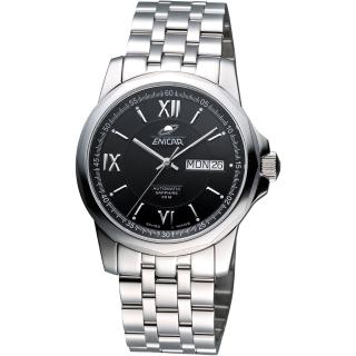 【ENICAR】羅馬經典日曆機械腕錶-黑-銀-39mm(168-51-326aB)