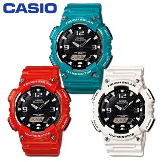 【CASIO 卡西歐】艷彩系列-太陽能指針-數位雙顯錶-藍綠-橘紅-白色(AQ-S810WC)
