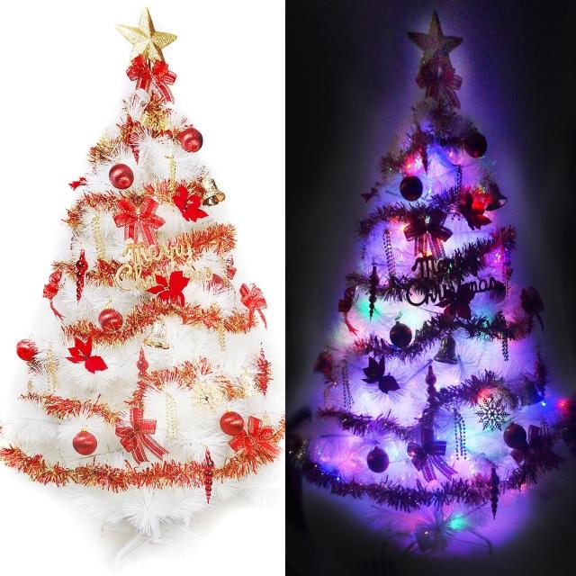 【聖誕裝飾品特賣】台灣製6尺(180cm特級白色松針葉聖誕樹-紅金色系+100燈LED燈2串-附控制器跳機)