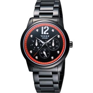 【VOGUE】都會時尚藍寶石日曆腕錶-IP黑x橘-38mm(7V3834DO)