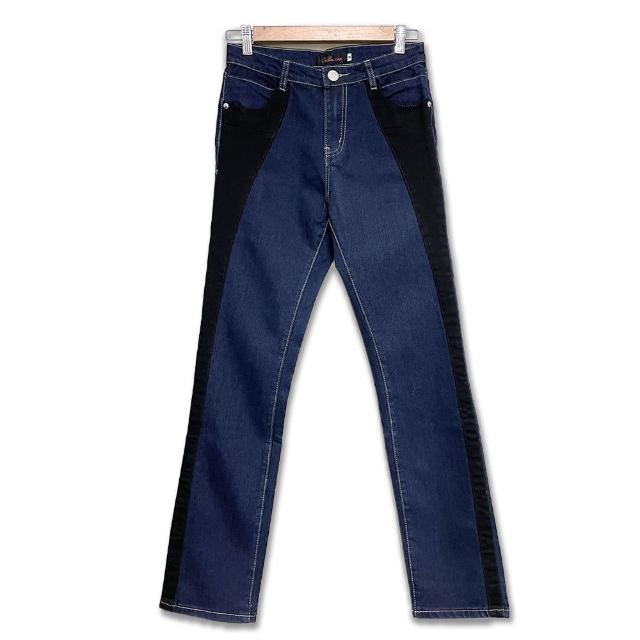 【RH】一褲雙效專利拼接兩色牛仔長褲(深藍拼接黑色全尺碼)