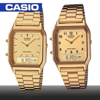 【CASIO 卡西歐】日系復刻版-金色雙顯中性錶(AQ-230GA)