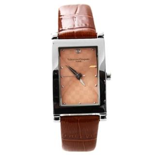 【Valentino范倫鐵諾】切割美學經典格紋皮革手錶腕錶(玖飾時咚E1056)