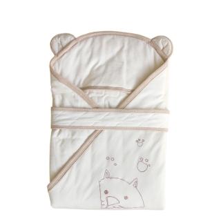 【azure canvas藍天畫布】100%有機棉嬰兒鋪棉包巾-輕薄保暖(彩褐滾邊)