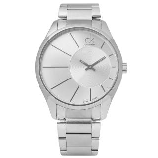 【Calvin Klein】都歇啎h-放射狀銀刻極簡鋼帶腕錶_白面(K0S21109)