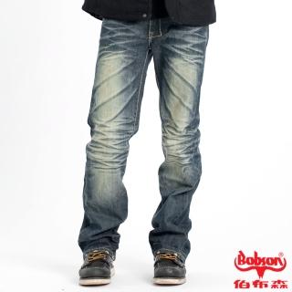 【BOBSON】男款立體刷紋中直筒褲(藍52)