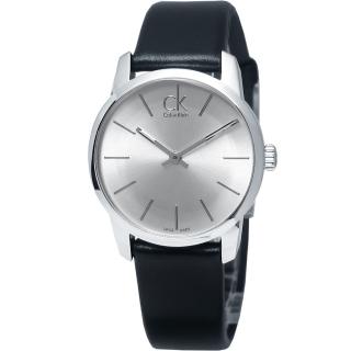 【Calvin Klein】經典City?時尚弧型切面皮帶腕錶_黑-銀面 -小(K2G231C6)