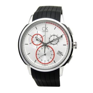 【Calvin Klein】紳士風範-紅圈三眼計時腕錶-銀(K1V27926)