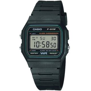 【CASIO 卡西歐】潮流運動電子錶(綠框-F-91W-3DG)