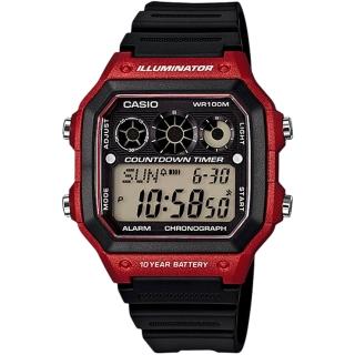  【CASIO 卡西歐】復古撞色亮眼時尚腕錶(黑x紅-AE-1300WH-2AVDF)